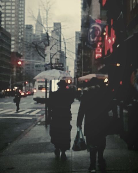 Walking to home from Baruch College in Manhattan as it starts to rain, 2019.